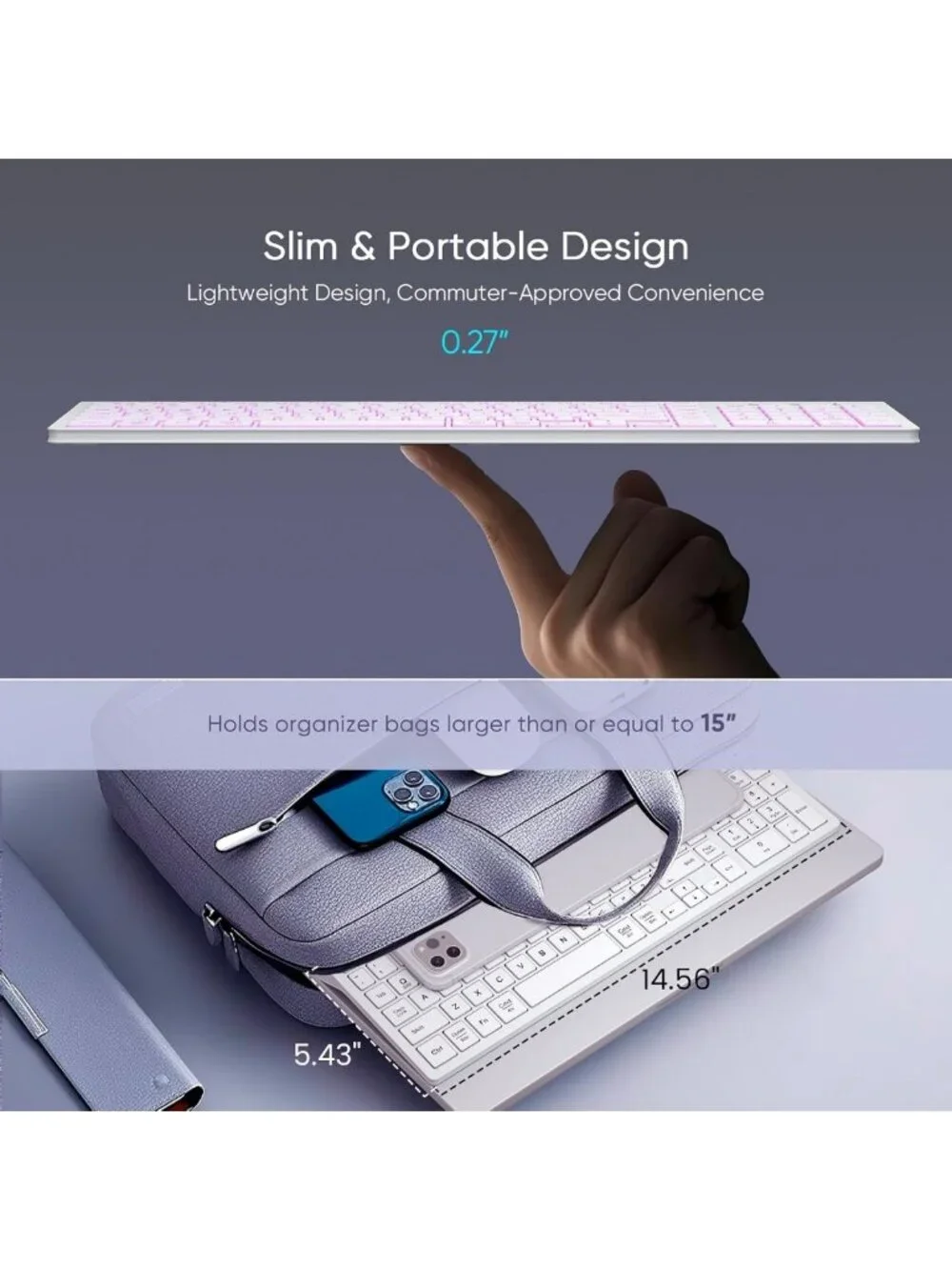 Compact Wireless Keyboard with 7-Color Backlight, Rechargeable, Slim Design